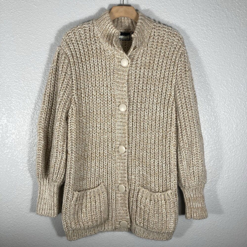 VTG Women’s Chunky Cardigan Sweater M Ribbed Knit Fisherman Grandma Bramble Lane
